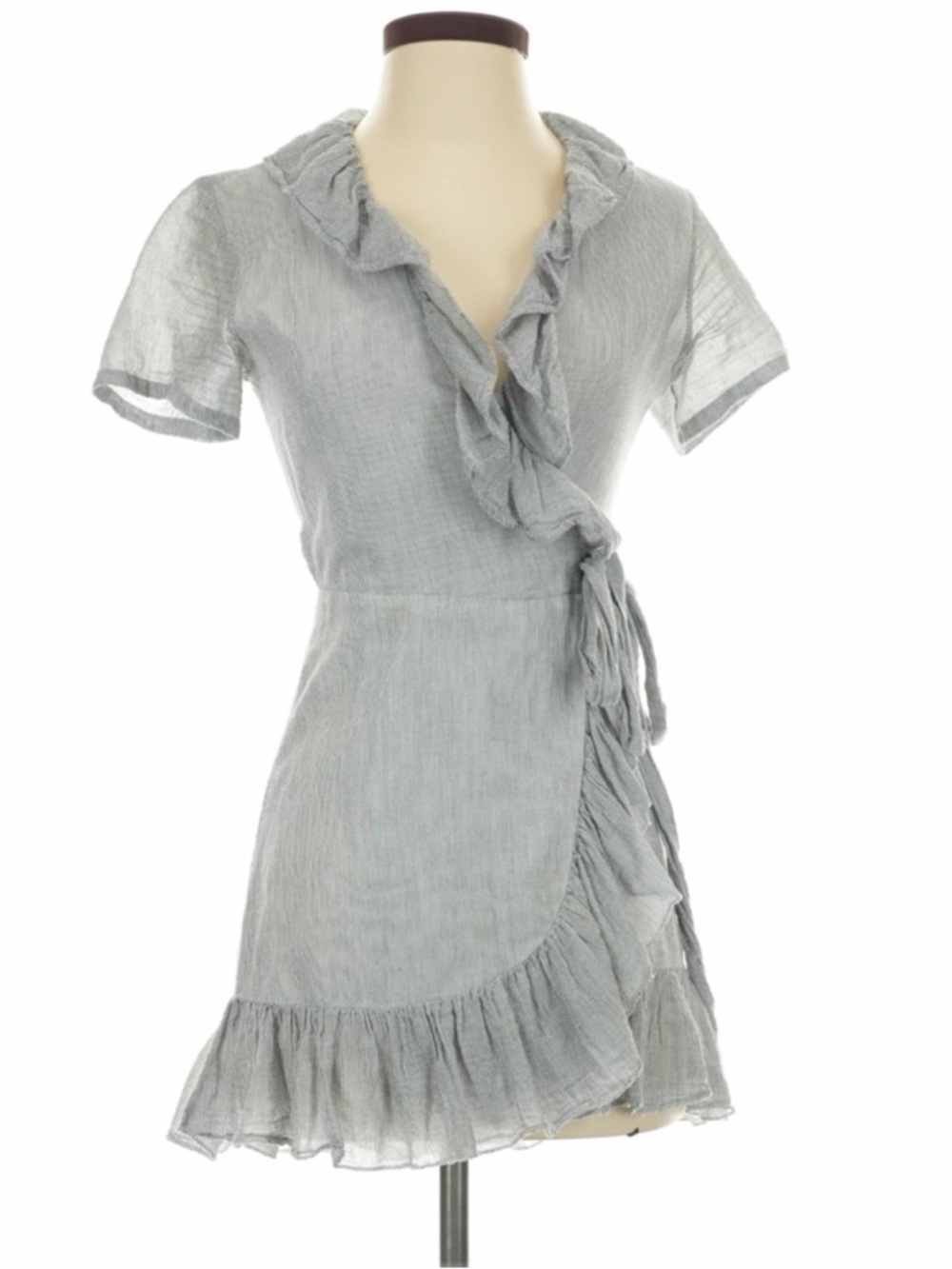Sincerely Jules Light Gray Ruffle Wrap Mini Dress